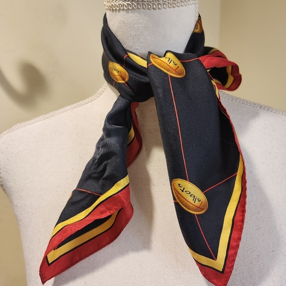 Talbots Women's Silk Elegant Black and Red  Squared Scarf - Picture 8 of 8